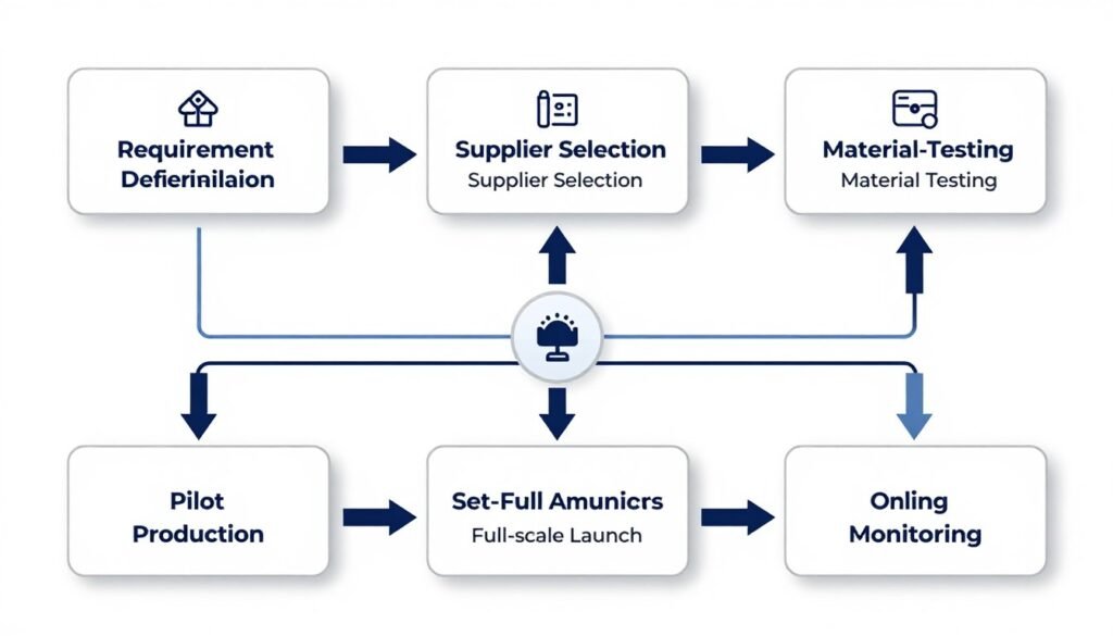 Project planning workflow diagram for bioplastic material implementation