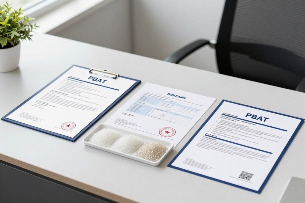Quality certified PBAT plastic materials with testing documentation