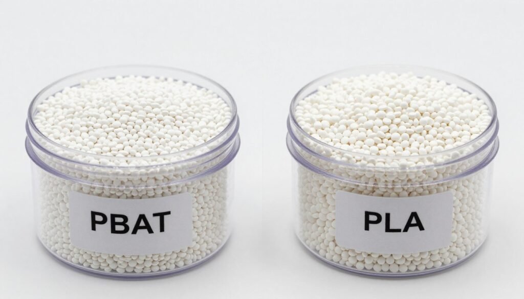 Side-by-side comparison of PBAT plastic and PLA plastic materials