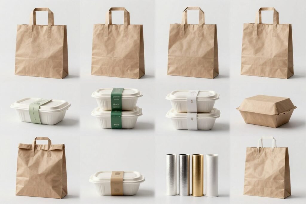 Various biodegradable packaging applications showing different products