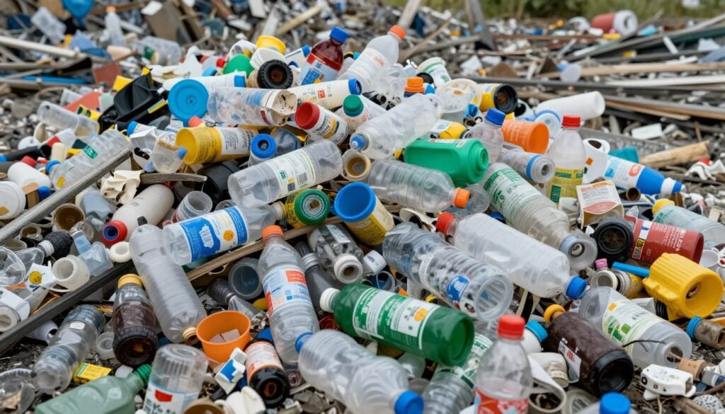 biodegradable plastic waste mixed with conventional plastics in landfill