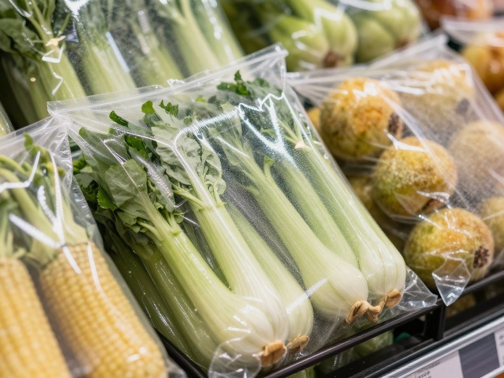 fresh produce packaged in thermoplastic starch films