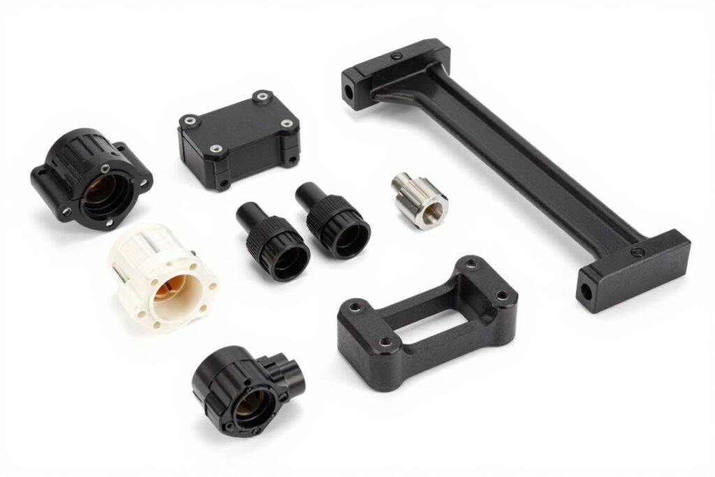 Automotive PBT components including connectors and housings