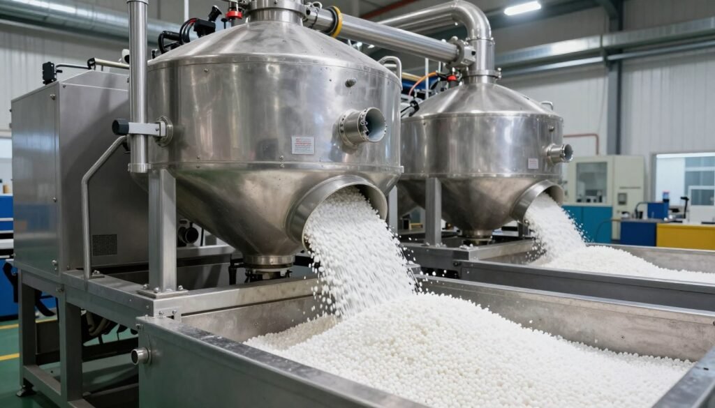 Industrial blending equipment mixing different SABIC PE grades for custom formulations