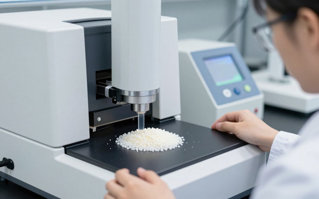 Laboratory testing equipment measuring melt flow index of SABIC PE grades