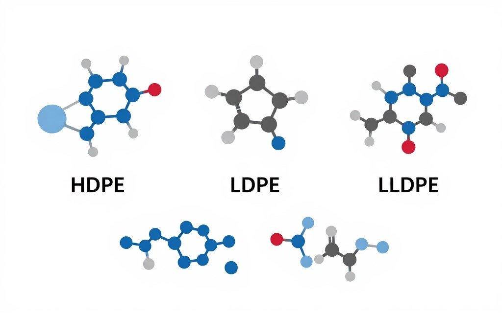 Molecular structure diagram comparing different SABIC PE grades showing polymer chain arrangements