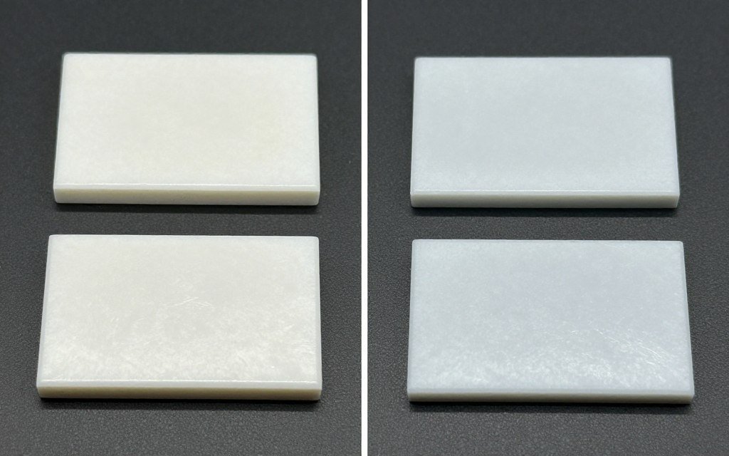 PBT molded parts showing various surface defects and solutions