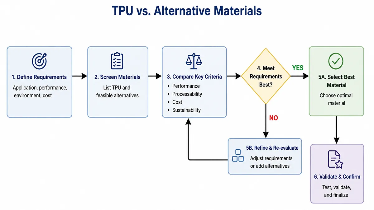 Comprehensive material selection decision tree flowchart for TPU versus alternatives