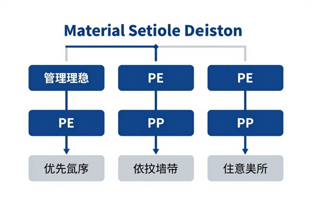 Decision flowchart comparing polyethylene vs polypropylene selection criteria for industrial applications