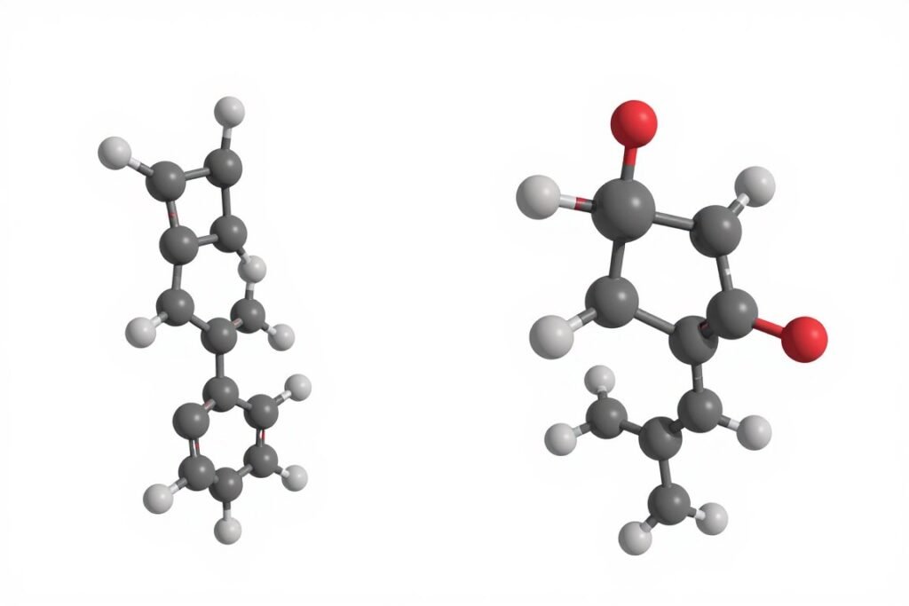 Molecular structure comparison of polyethylene vs polypropylene polymer chains