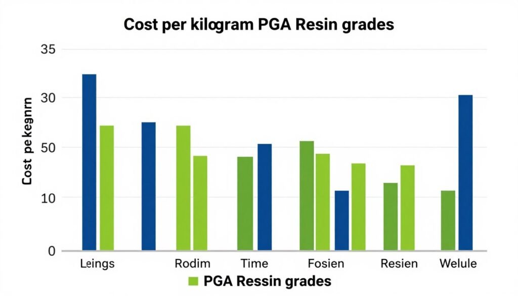 Cost comparison chart for different PGA resin grades and molecular weights