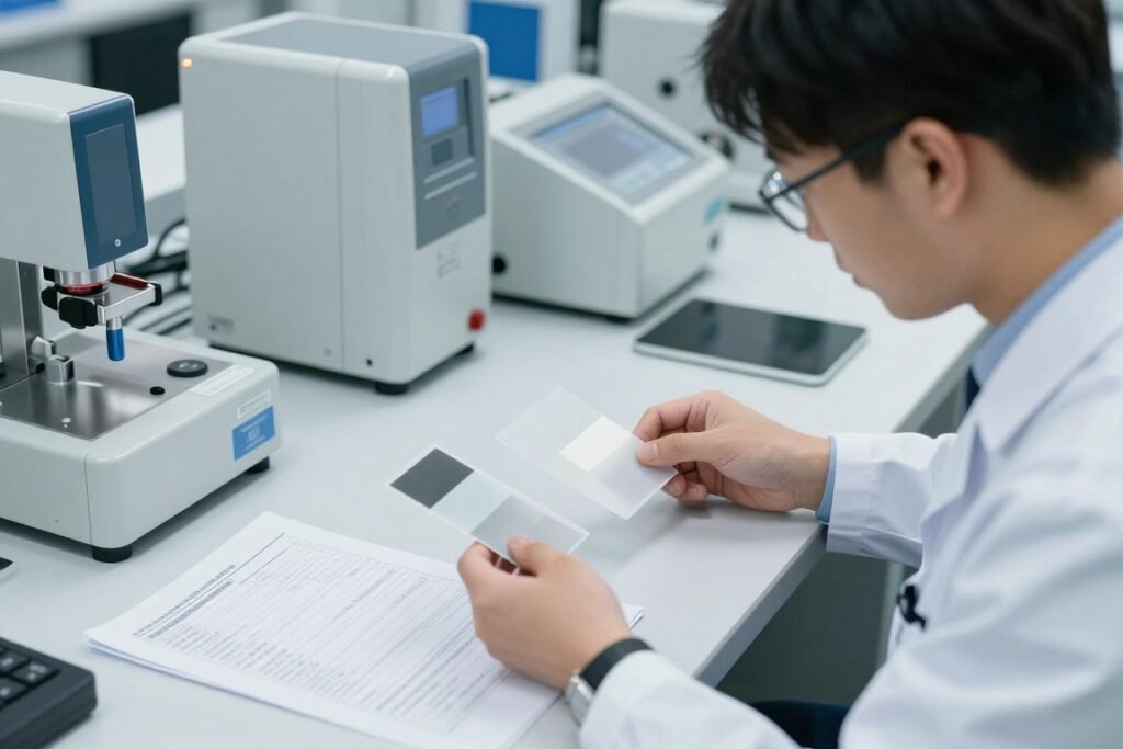 Engineer selecting PET material grades for application