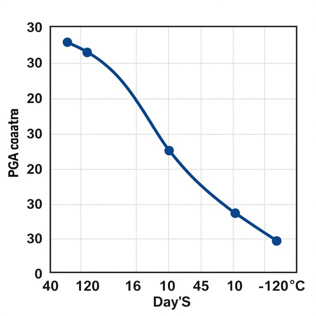 Graph showing PGA degradation rate versus temperature in well conditions