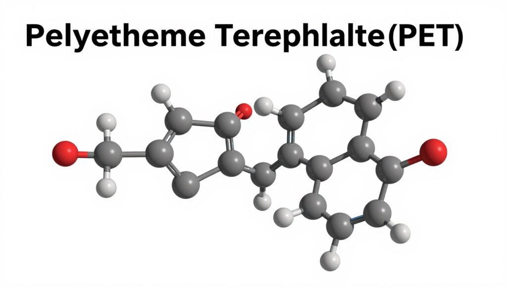 Molecular structure of Polyethylene Terephthalate (PET) polymer chains