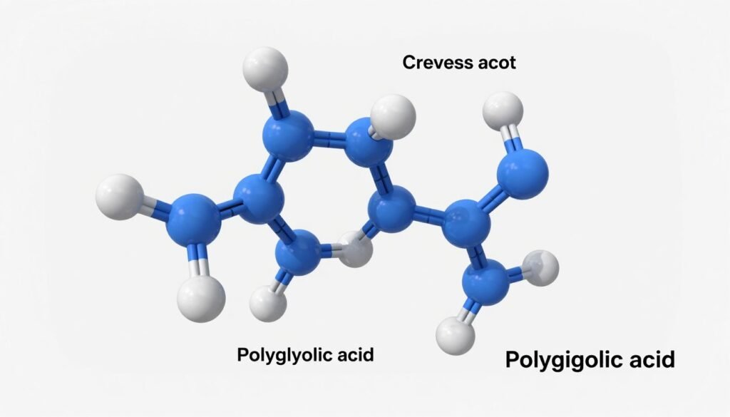 Molecular structure visualization of polyglycolic acid polymer chains
