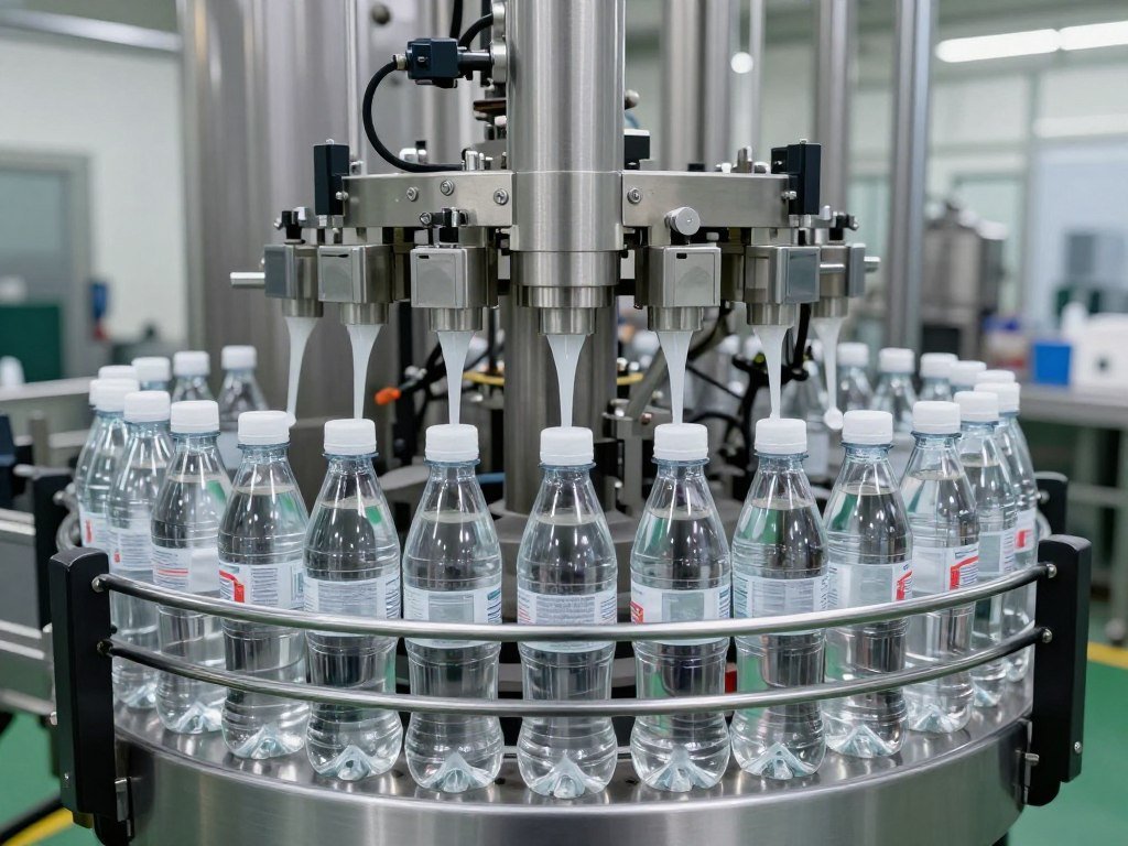PET beverage bottles on production line