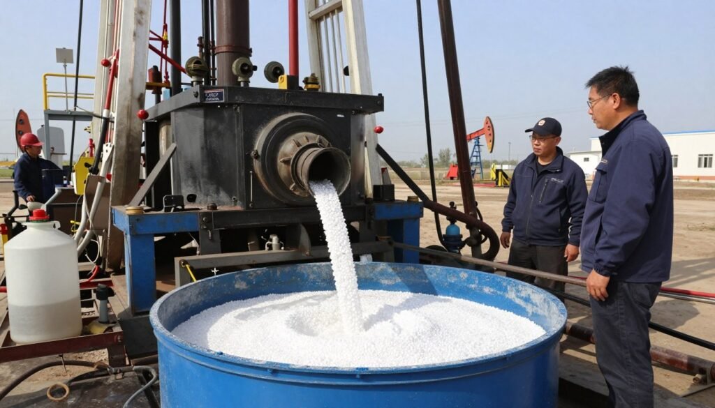 PGA plugging agent being mixed into fracturing fluid system