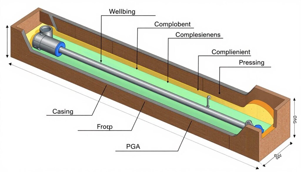 Wellbore schematic showing equipment and PGA product placement