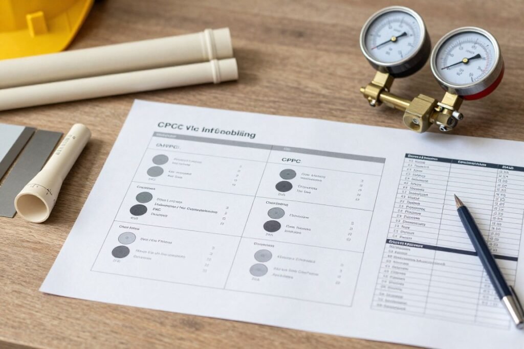 CPVC and PVC pipe material comparison chart