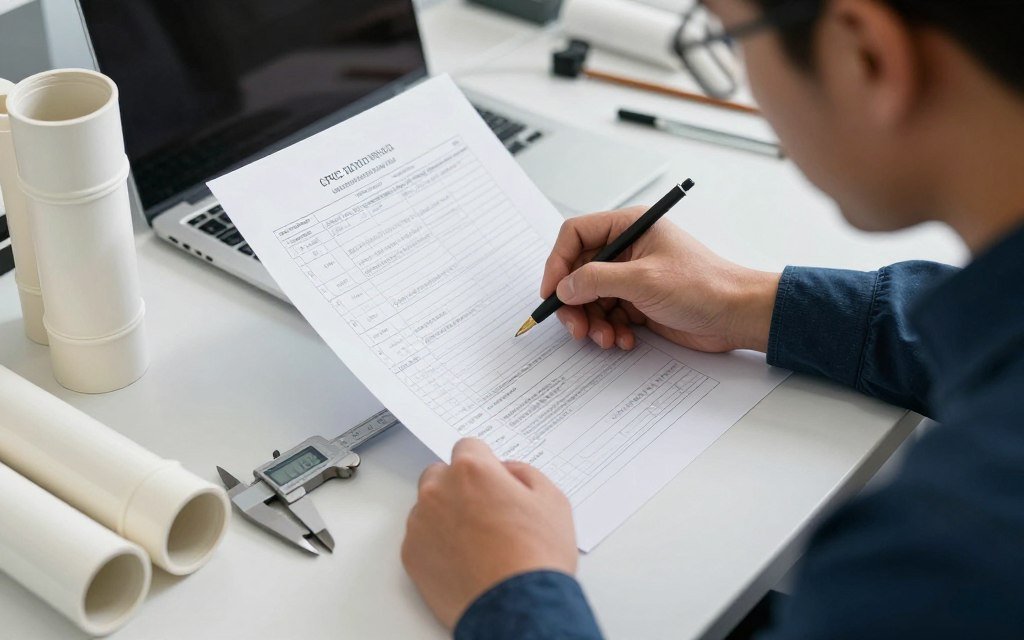 Engineer reviewing pipe material specifications