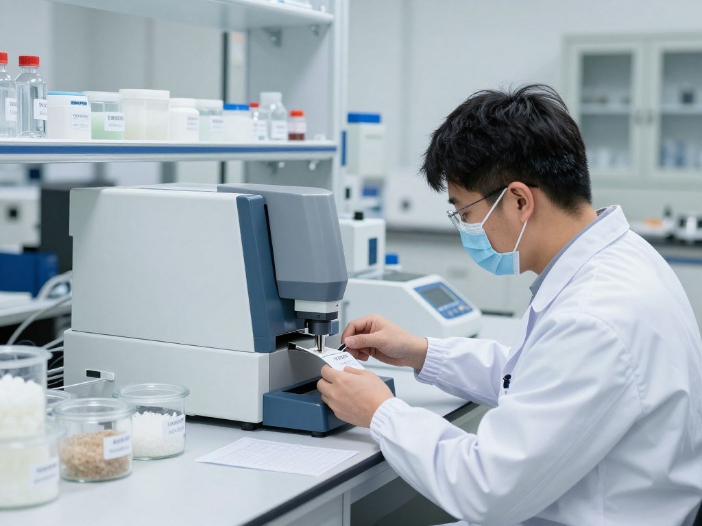 Quality control laboratory testing PVC resin samples with modern analytical equipment